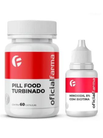 Minoxidil 5% Com Biotina 100Ml + Pill Food Turbinado 60 Cápsulas