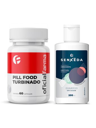 Pill Food Turbinado 60 Cápsulas + Shampoo Unissex Para Crescimento Capilar 200 ml SENKEDA